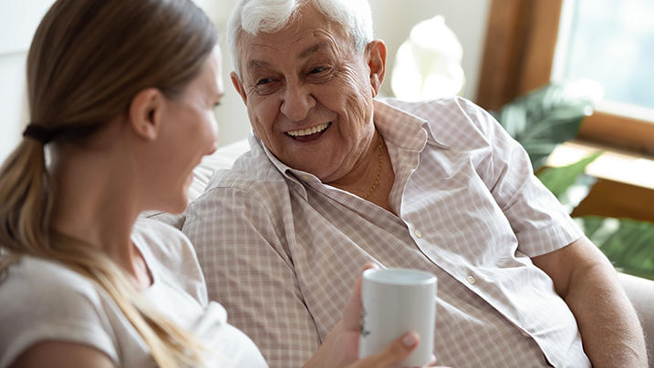 Head,Shot,Focus,On,Happy,Old,Man,Talking,With,Smiling