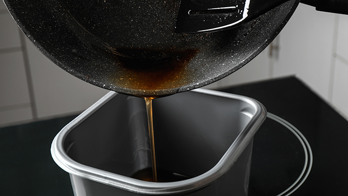 Pouring,Used,Cooking,Oil,From,Frying,Pan,Into,Container,,Closeup